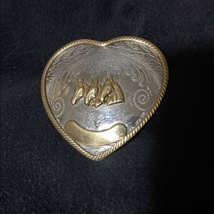 Vintage Heart-Shaped Gold and Silver Buckle with Horse Design German Silver